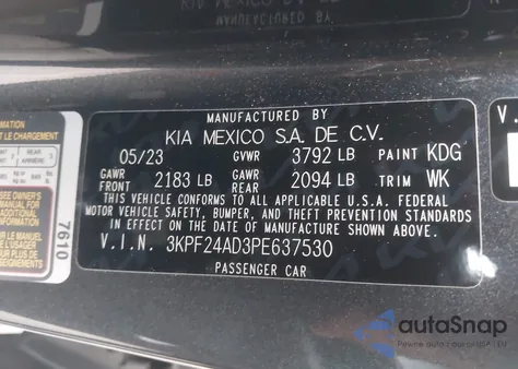 2023 Kia Forte Lxs from USA, damaged, VIN 3KPF24AD3PE637530